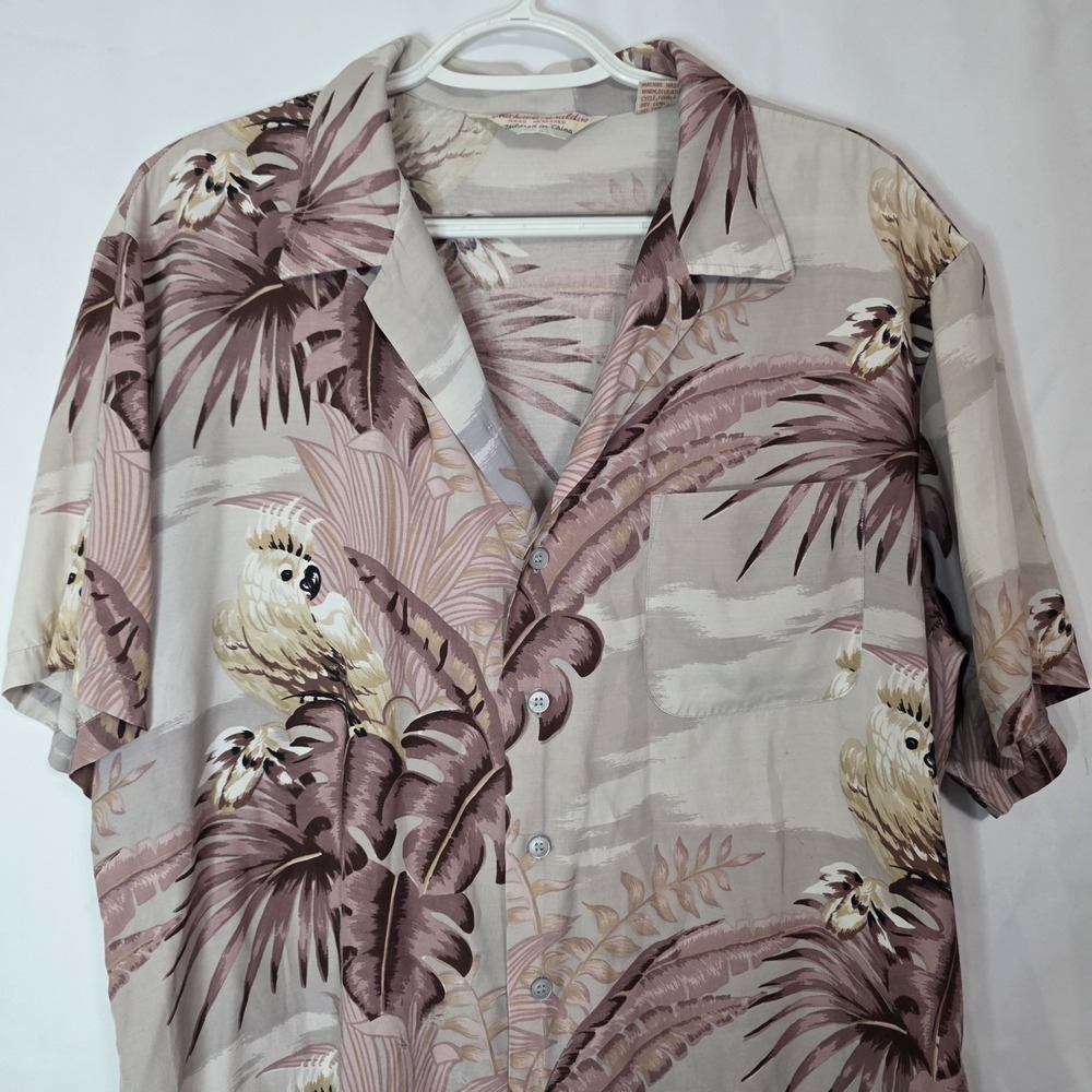 Vintage Michael‎ Gerald Hand Screened Cockatoo Print Rayon Tropical Button Up L